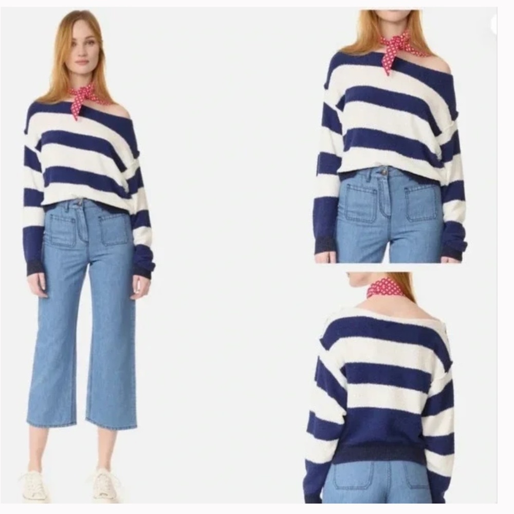 Free People Candy Land Boatneck Pullover Sweater Striped Textured size Small EUC